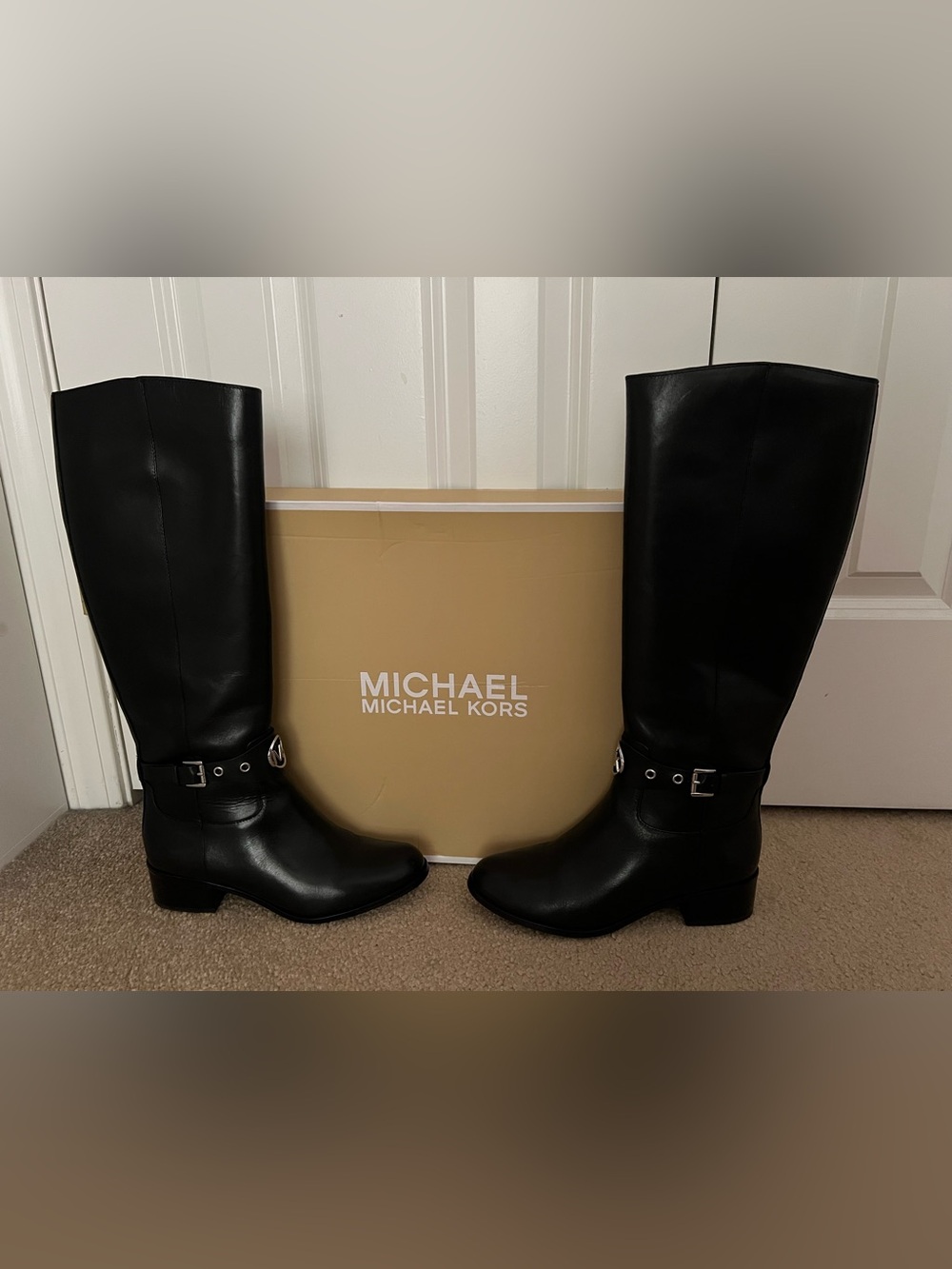 Michael Kors Black Leather Knee High Riding Boots